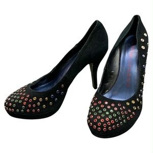 Sacha London Black Suede Heels with Multicolor Studs S8.5